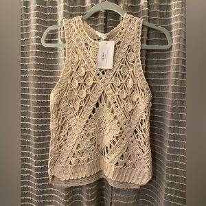 En Creme Cream Crochet Tank Top